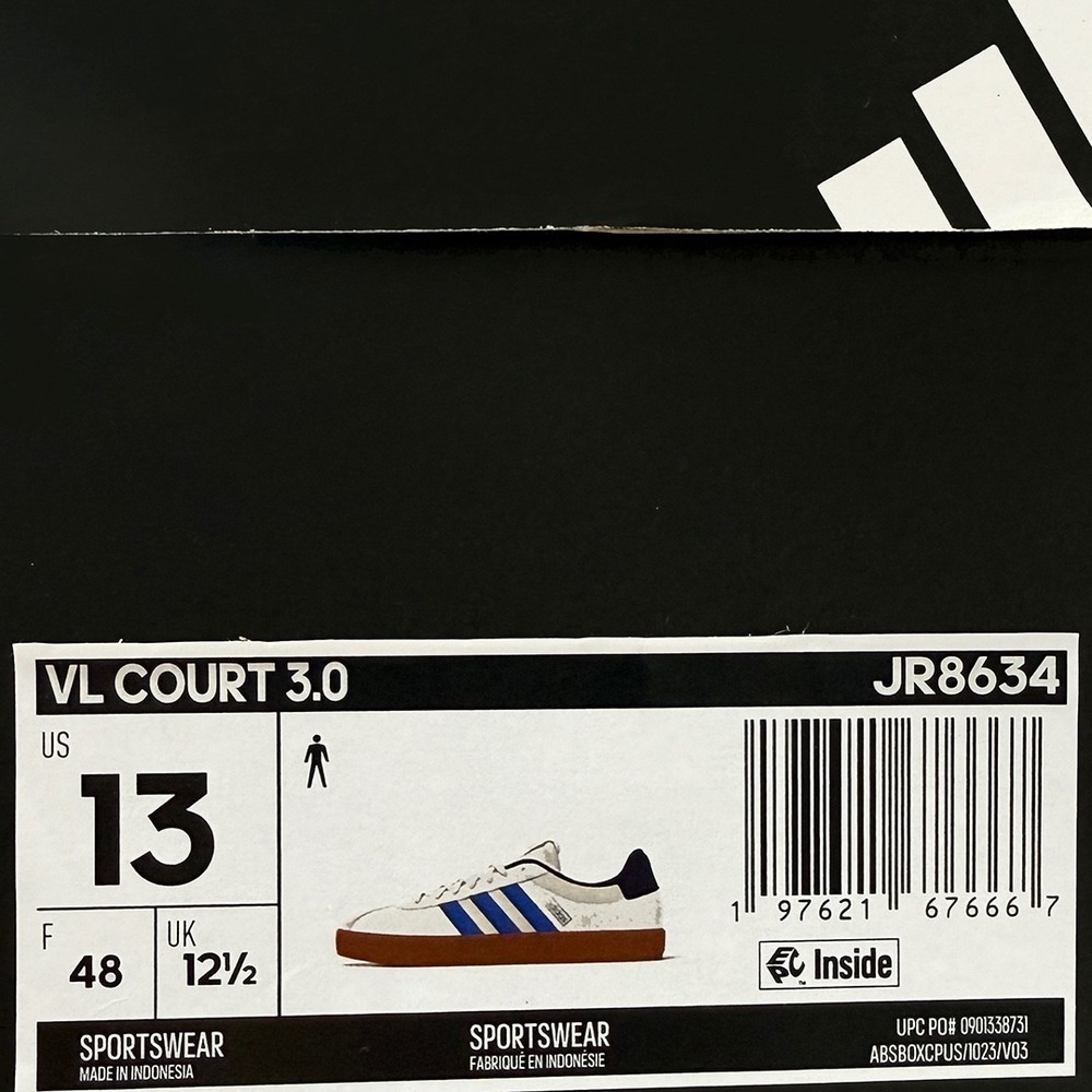 Adidas VL Court 3.0 Shoes / Sneakers - NEW Mens 13 Off White / Blue #49118-OFCL - Picture 5 of 5